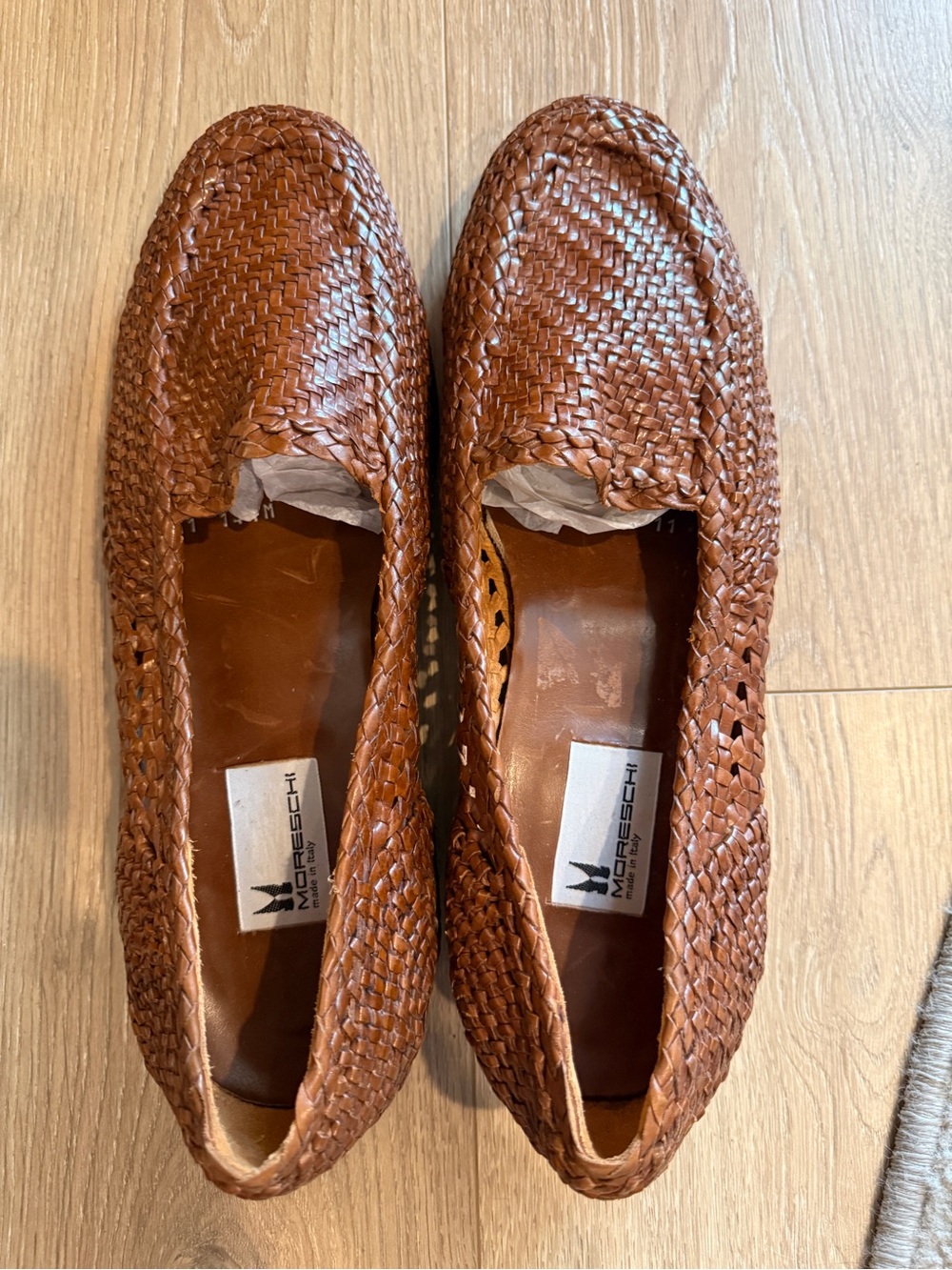 Moreschi Men's Woven Leather Slip-On Loafers — Cognac Brown
